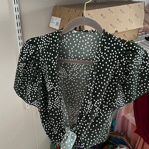 Polka Dot Tie-Front Blouse